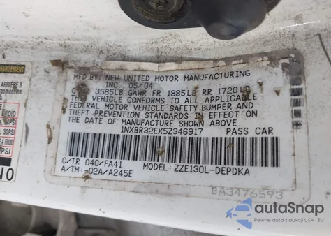 2005 Toyota Corolla Ce z USA, uszkodzony, nr VIN 1NXBR32EX5Z346917